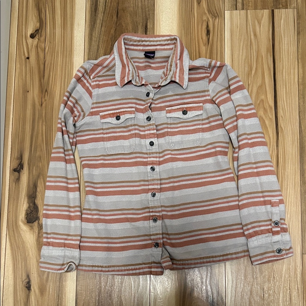 Patagonia Striped Button Down Shirt - Orange and Cream